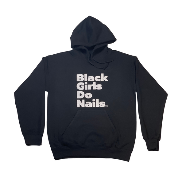 Black Girls Do Nails News Print Hoodie - Black / White Letters