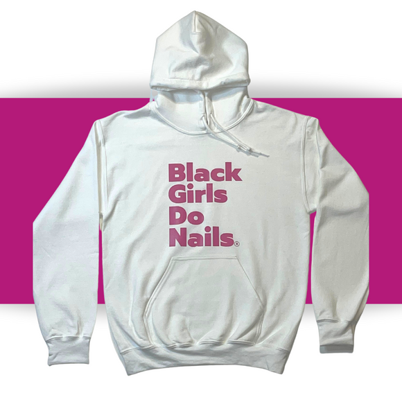 Black Girls Do Nails News Hoodie - White / Pink
